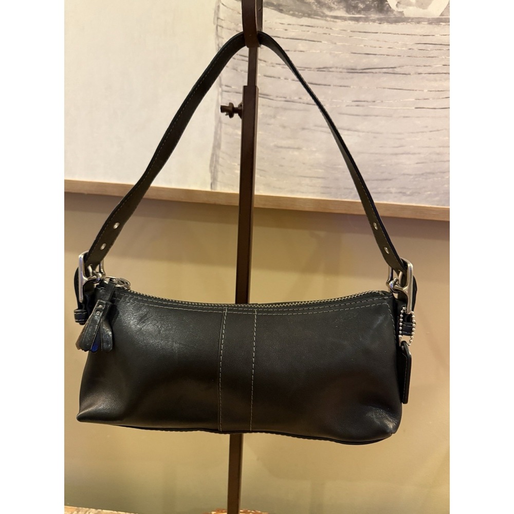 Coach Y2K Black Leather Hamptons Soho Demi Baguette Shoulder Bag Vintage # 7461 - Picture 3 of 12